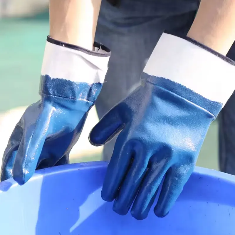 2024 new SDJL  Nitrile Coated Gloves Oil Gas Blue PPE Mining Glove Protection Safety Gloves Rubber Heavy Duty