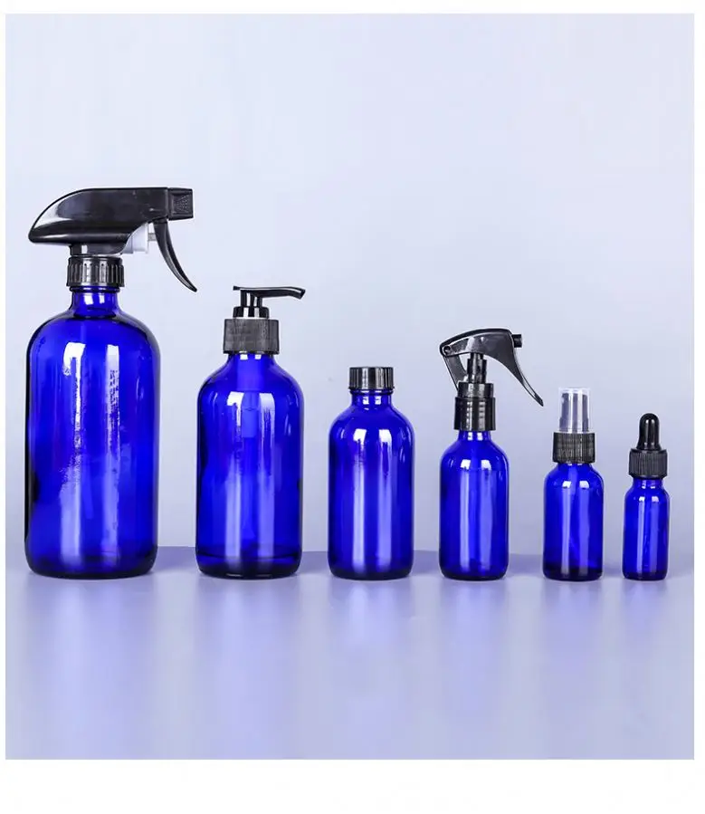 2oz 4oz 8oz 16oz empty amber clear blue chemical boston glass spray bottle for cleaning