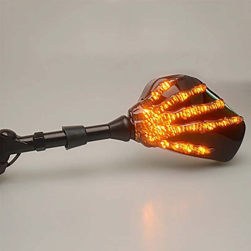 Integrated LED Skeleton Claw Turn Signal Light 8mm 10mm Thread Bolts Motorcycles Rearview Mirrors Interior Accessories