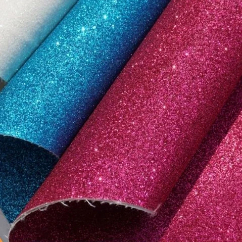 Waterproofing 0.6 mm Shimmer Synthetic PU Glitter Leather Fabric for Bags Shoes Furniture-Rolls Wallpaper with Woven Backing