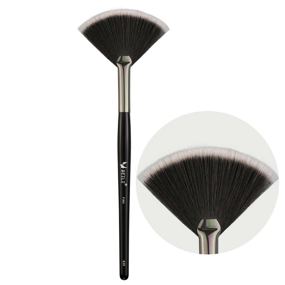 BEILI custom logo white single makeup brush private label soft fluffy synthetic hair large fan highlight brush for facial