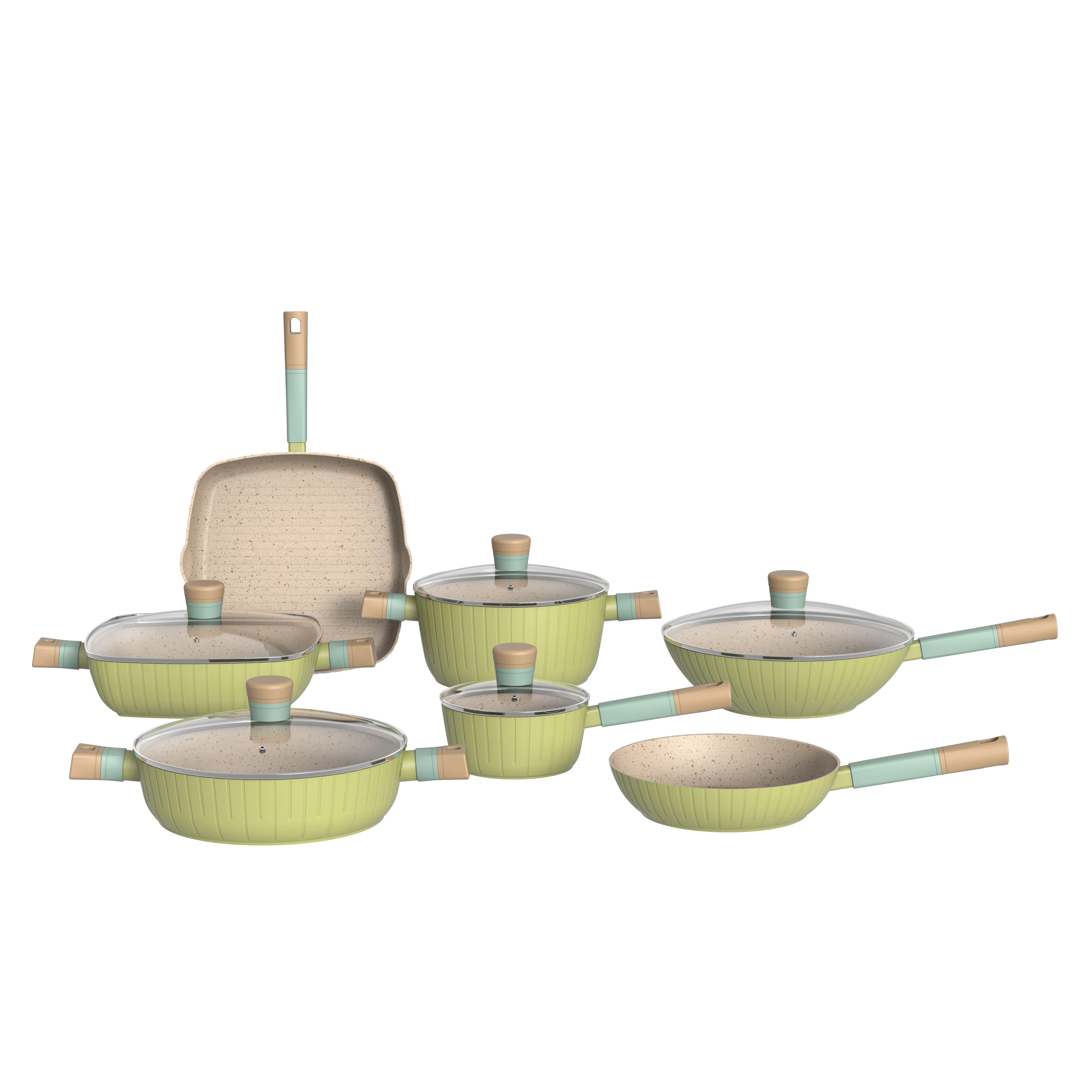 BESCO OEM серия эссенций алюминиевые светло-зеленые антипригарные кухонные принадлежности набор кухонной посуды для интерьера кухни xylan plus серебристый