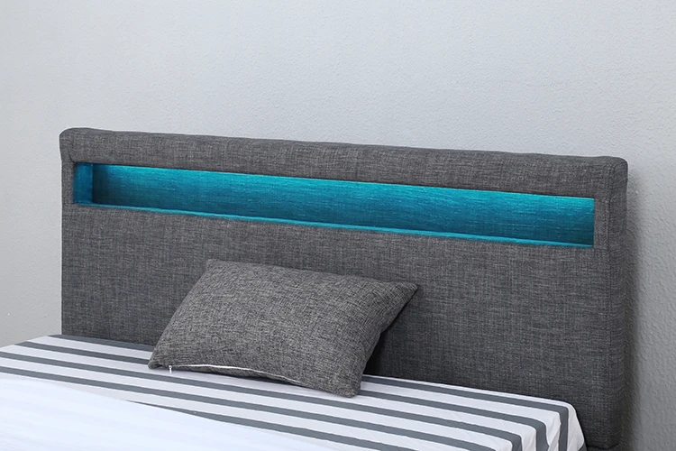 Willsoon Grey elegant cheap modern double size linen fabric bed with led light for living room