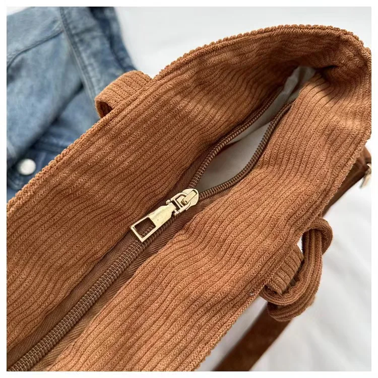 Buy a corduroy tote bag and send a makeup bag as a gift Corduroy Tote Bag for Women Canvas Shoulder Cord Purse with Inner Pocket