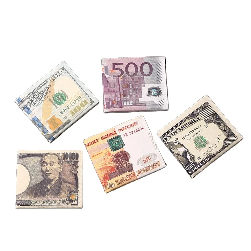 Factory Custom Waterproof Canvas Fabric Digital Print DOLLAR Rupee Dinar Riyal Thai Baht National Currency Pattern Wallet