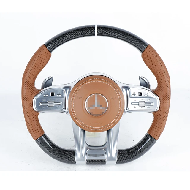 For Mercedes Benz Leather Carbon Fiber AMG Steering Wheel