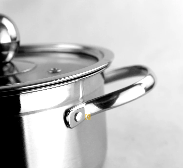 
double handle glass cover 201 stainless steel double bottom small stockpot personal hot pot 
