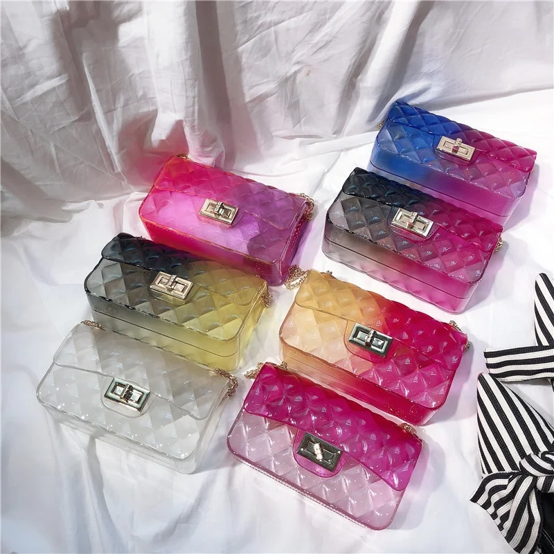 Wholesale Ins Popular Rhombic Chain Shoulder Bag Diagonal Gradient Color Jelly Women Handbags