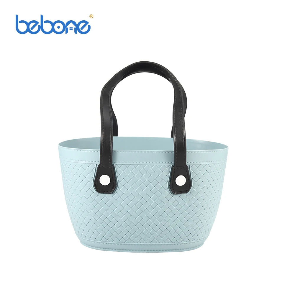 Round plastic woven shopping colorful storage basket with handle