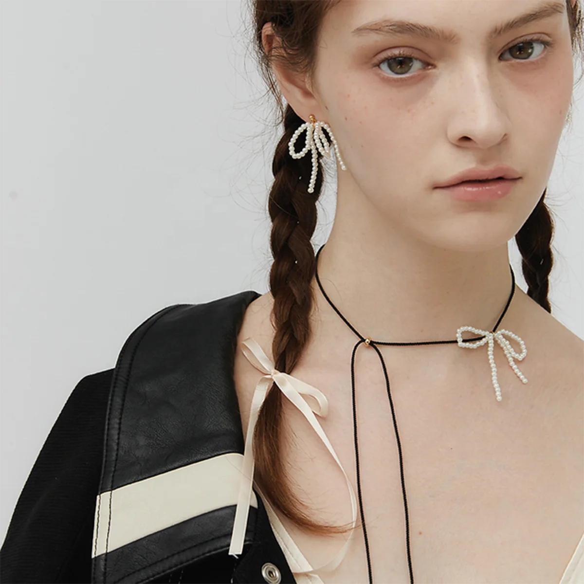 J&D Cute Bowknot Beads Design Glass Pearl 18K Real Gold PVD Plated Stainless Steel Bow Stud Earrings For Girls Daily