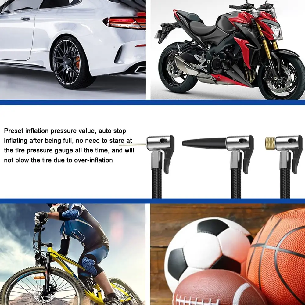 Car Motorcycle Bike Ball Air Pump Portable Electric Tire Inflator Pump 7.4V 150PSI Wireless Digital Display Air Compressor