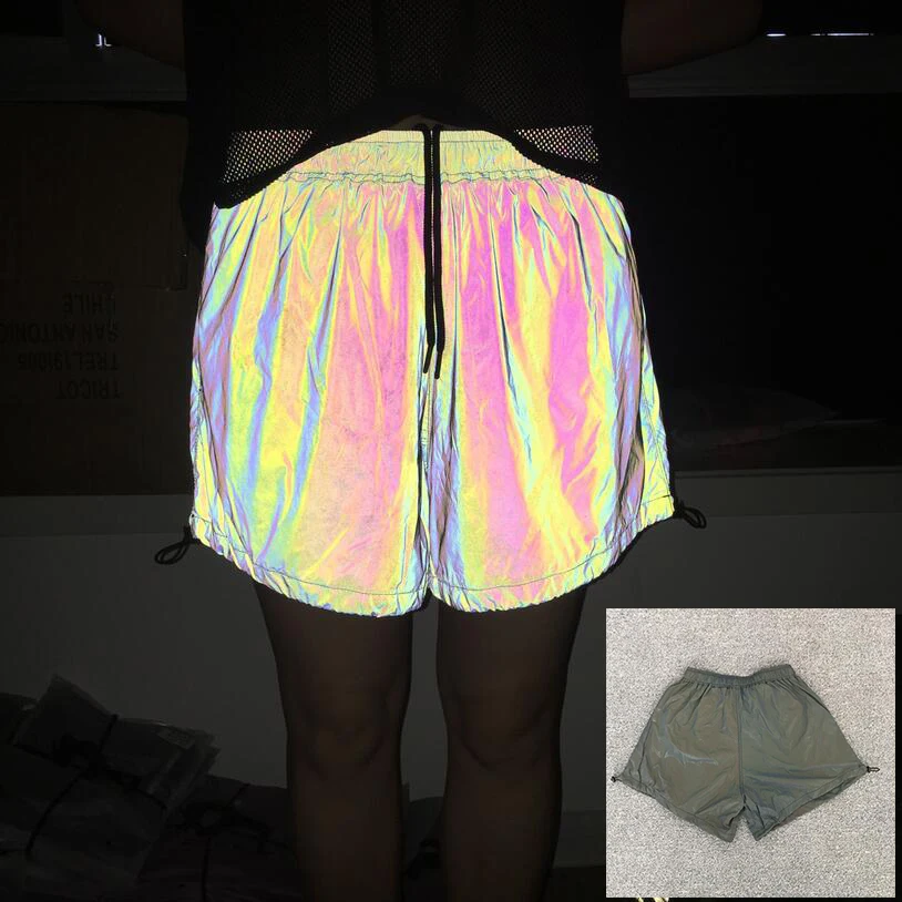 hip hop beach dancing night running safety comfortable iridescent rainbow color reflective shorts clothes pants for woman girls