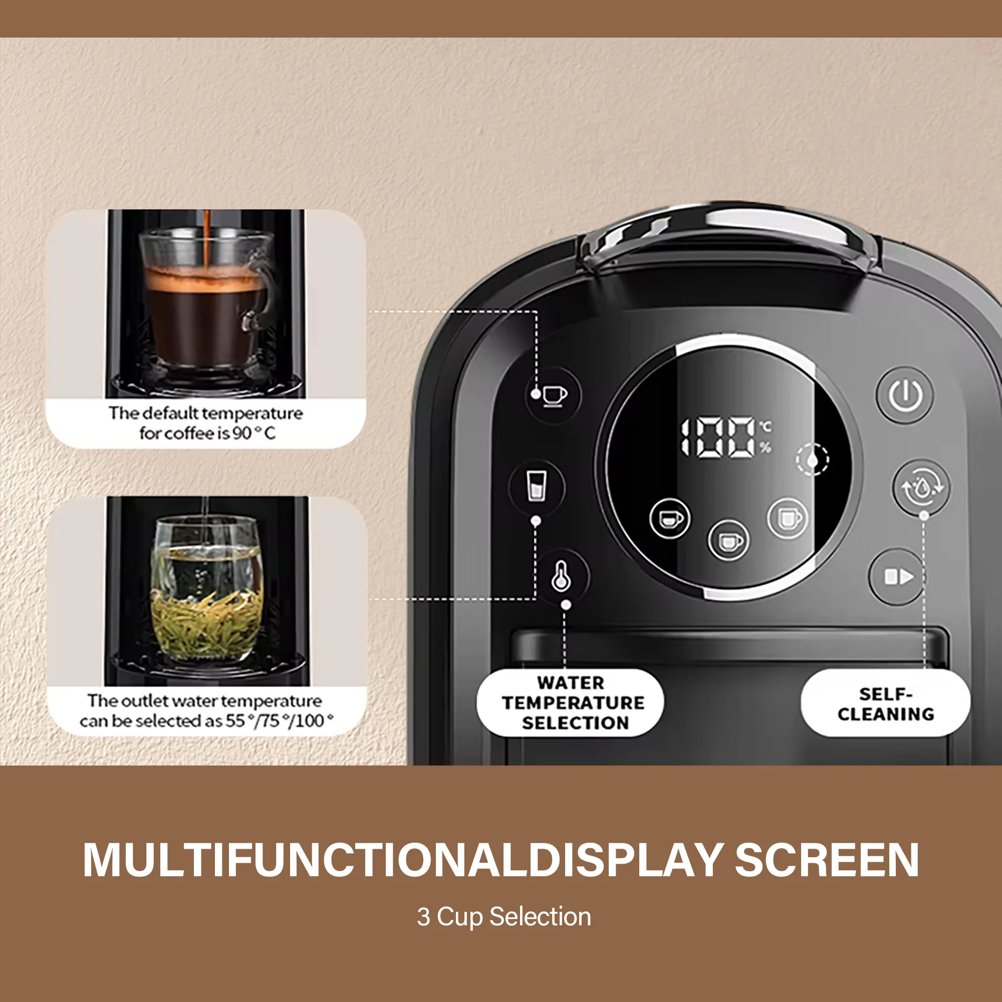3 In 1 Multi Espresso Capsule Coffee Maker LED Display Electric Commercial Small Espresso Coffee Machine