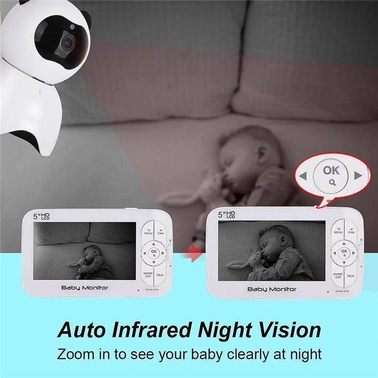 
Wholesale 5 inch LCD Screen Video Monitoring Temperature Display Built-in Lullabies Sound Activated 720P Digital Smart Babyphone 