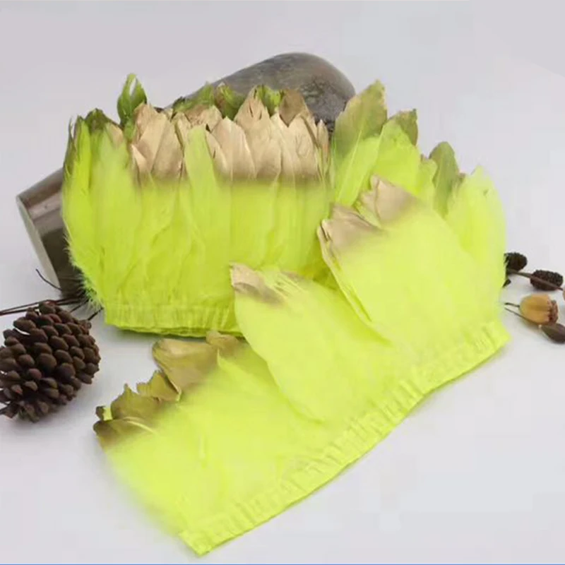 Custom Color Gold Tipped Goose Feather Trim Fringe Trimming