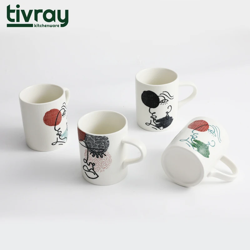 Tivray Custom Abstract Human Face Painting Pattern Creative Design Ceramic Coffee Mugs Factory Hot Sale Porcelain Tea Mugs