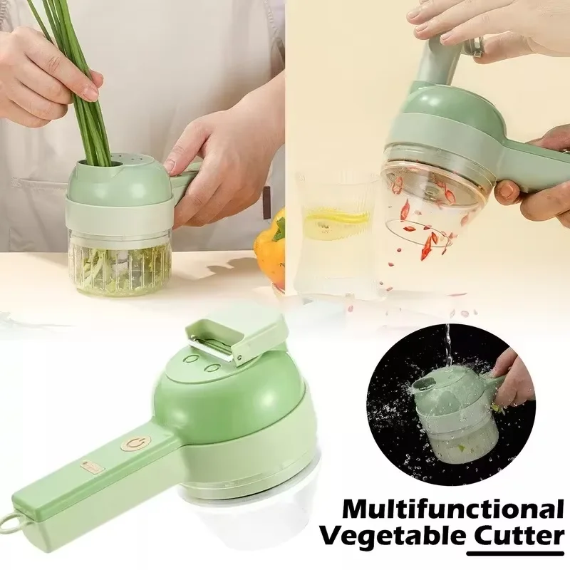 Kitchen Chopper Set USB Electric Portable 4 In 1 Mini Food Chopper Handled Electric Vegetable Cutter Wireless Vegetable Chopper