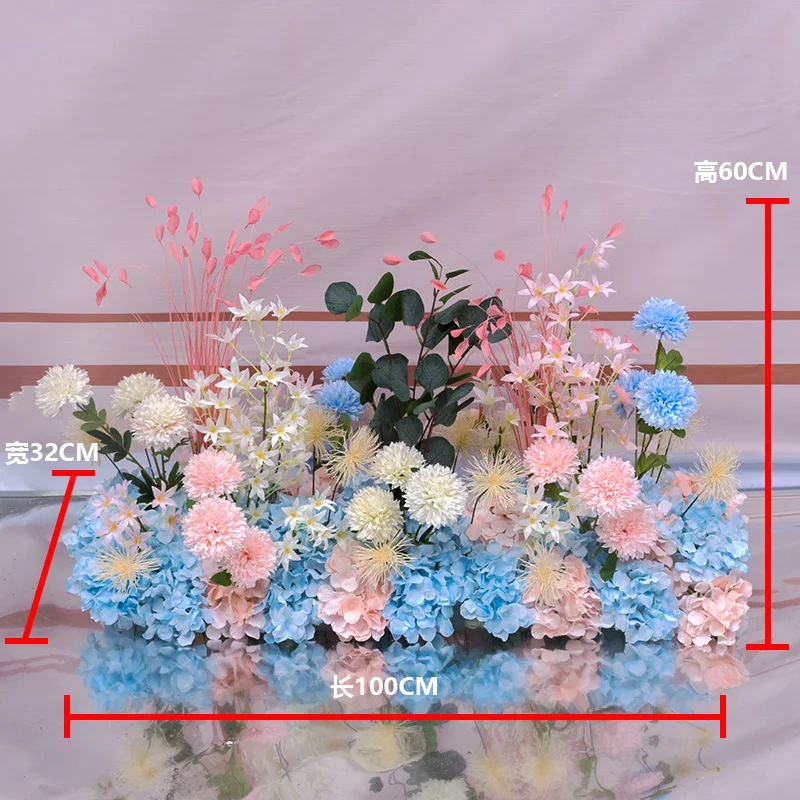 Flower row silk artificial flowers runner for wedding decoration stage