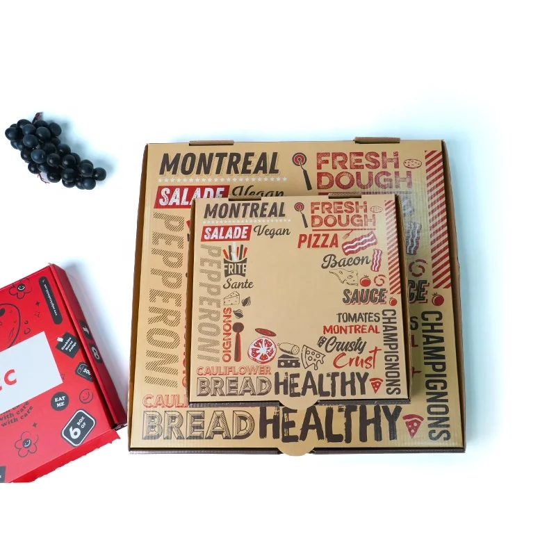Food grade flute corrugated custom printed size 9 10 11 12 14 18 inch pizza box design cardboard carton pizza box