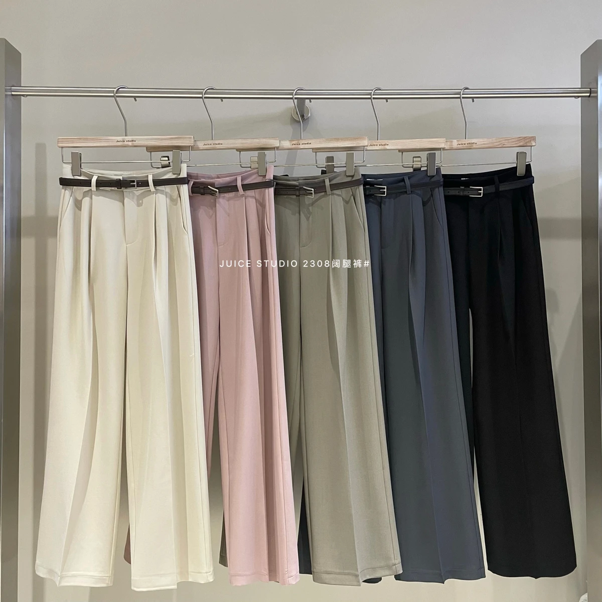49# 2024 Women Wide Leg Pants Pocketed Solid Color Pants  Casual Pants Office Lady High Waist Straight Trousers