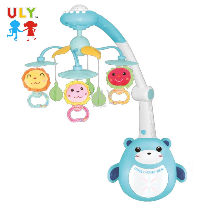 Wholesale eco-friendly plastic musical baby crib mobile projection baby bed bell with rattle toys