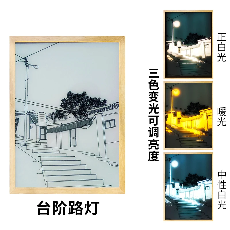 USB Rechargeable Acrylic LED Glowing Photo Frame Rectangle-Shaped Animal View Wall Art with Living Room Lighting Painting