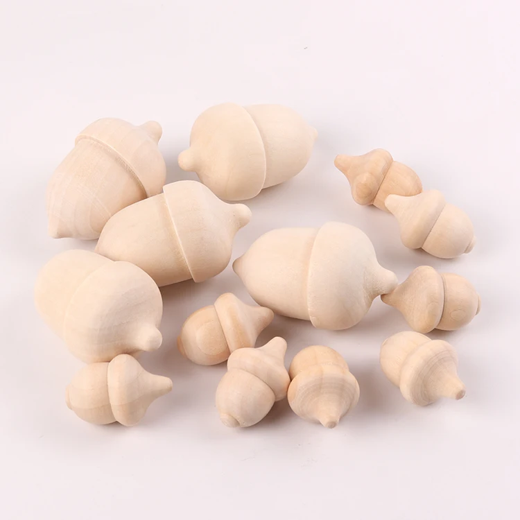 Wholesale small crafts home decor unfinished wood ornaments wooden mini acorn for kid diy painting