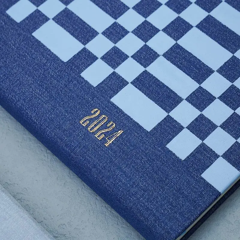 AP Fashion Denim Cover Plaid Style Foil Stamp And Magnet diary with lock Notebook diaries Office Fabric diary 2023