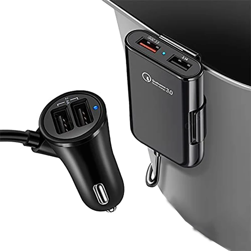 4 Port Cigarette Lighter USB Car Charger Quick Charge QC3.0 5.6ft Extension Cable Mobile Phone Driving Recorder Fast Charging