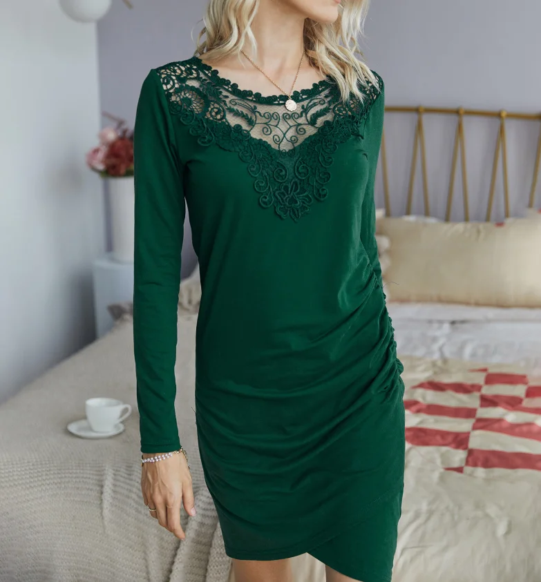 Новинка лета 2021, кружевное тонкое Повседневное платье с V-образным вырезом, осенняя женская одежда