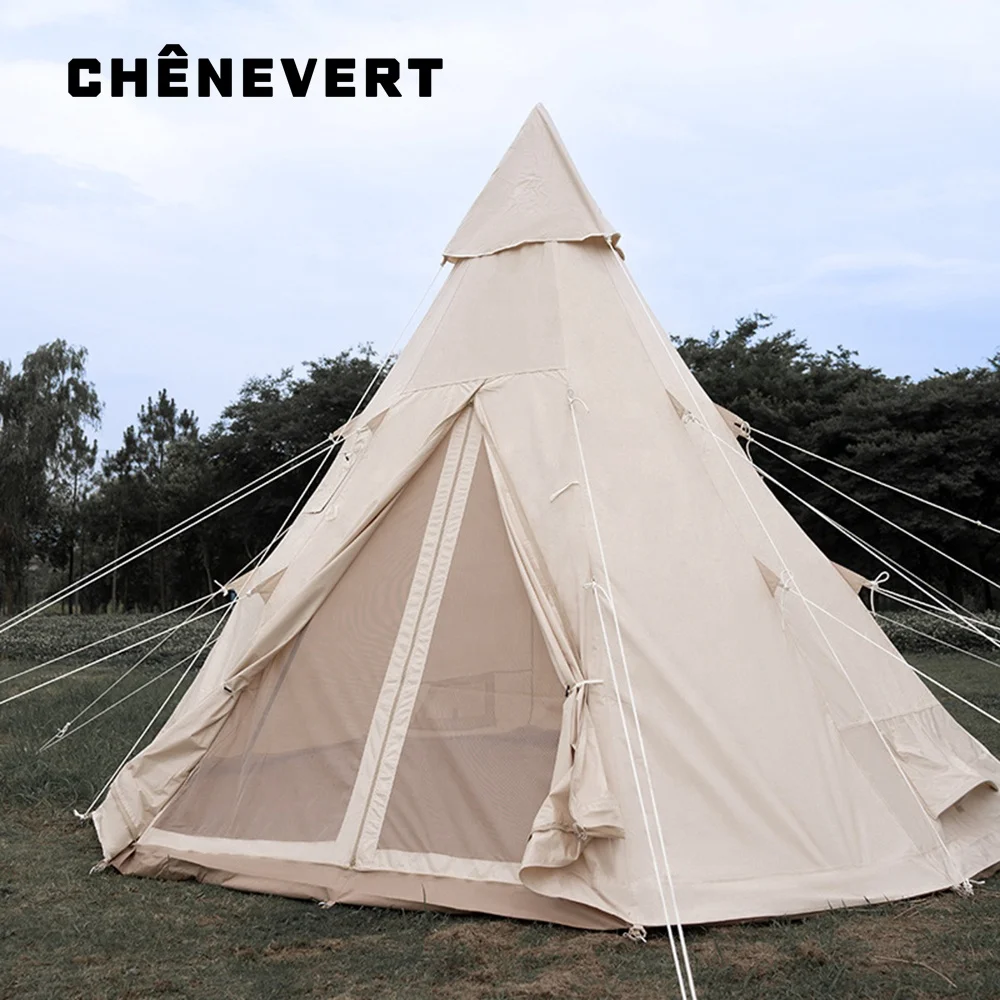 5M*5M*3.5M Indian Tipi Tent Cotton Canvas Pyramid Camping Teepee Tent Cotton Oxford Tent Without Centre Pole Waterproof Pyramid
