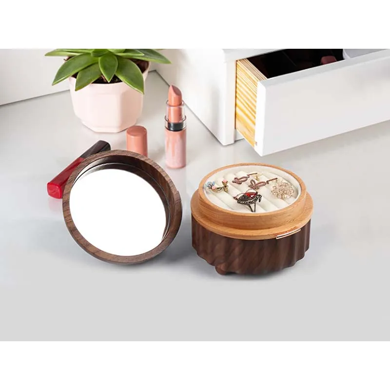 Exquisite Apple-shaped Walnut Wood Jewelry Box Small Wood Music Ring Jewelry Gift Box with Outerbox For Girls