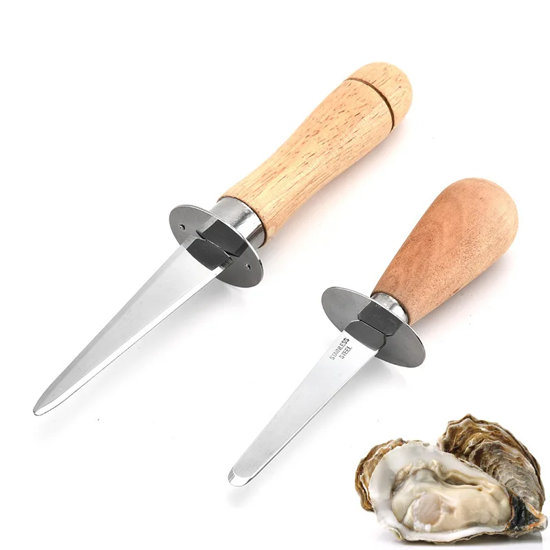 Premium Oyster Opener Stainless Steel Seafood Tool Clam Oysters Shucker Open Shucking Knife with Wood Handle