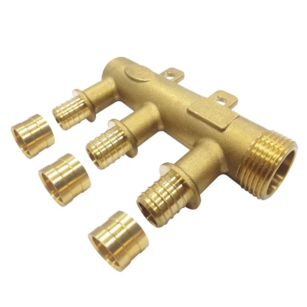 Tubomart High quality 4 way Removable connector Brass Manifolds Brass factory HPB58-3A manifolds with Pex-al-pex