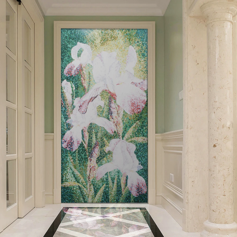 Customized made craft picture photo unique designs cut glass mosaic mural art mosaic pattern for modern wall design