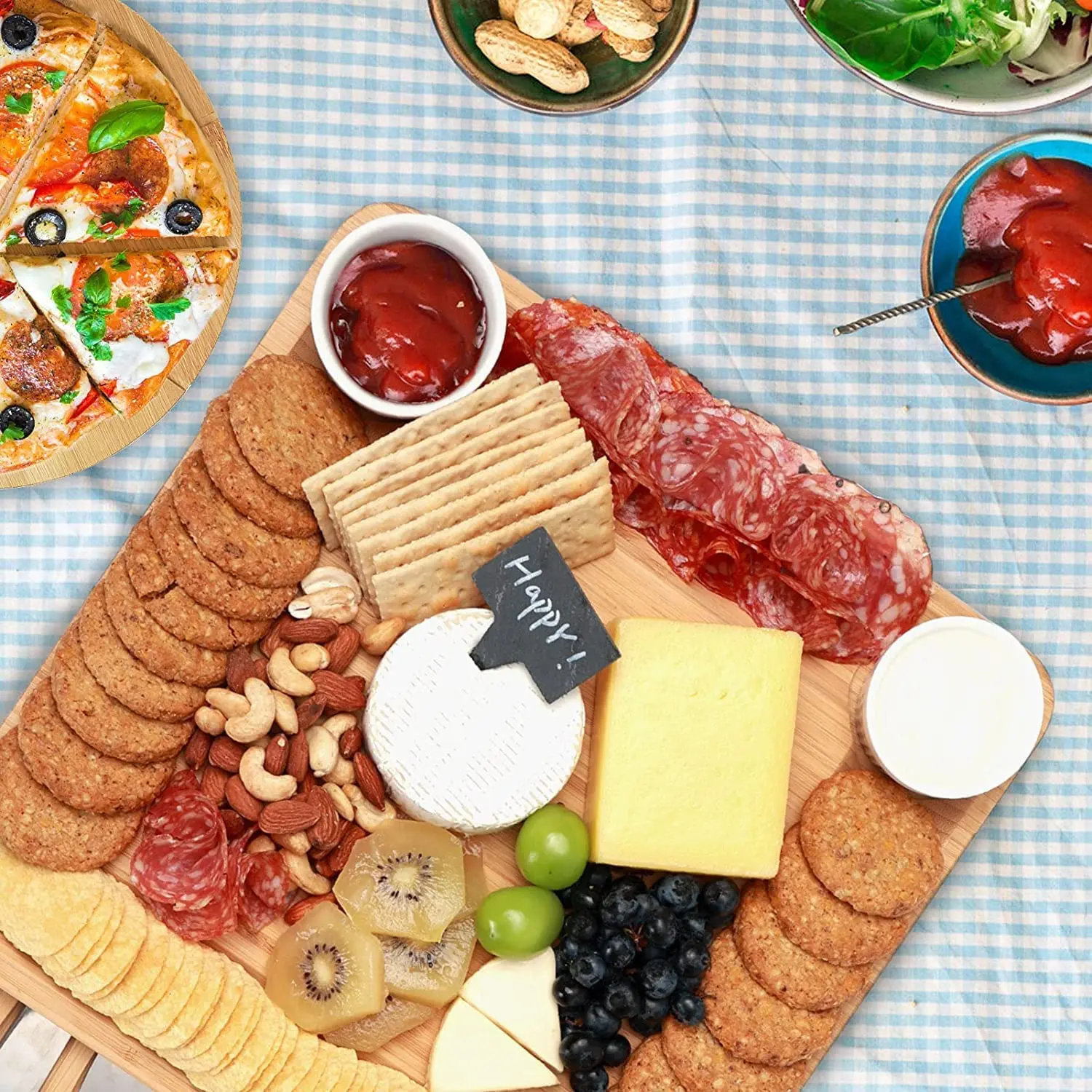 Bamboo Charcuterie Board Cheese Board Knife Set With Wood Bamboo Handle Cheese Board and Knife Set