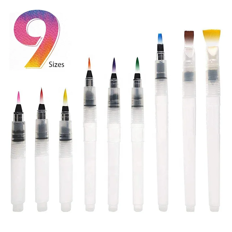 9pcs Watercolor Brush Pens Set Super Easy To Use And Fill For Water Soluble Colored Pencil Aqua Brush Pen For Beginners Or Kids