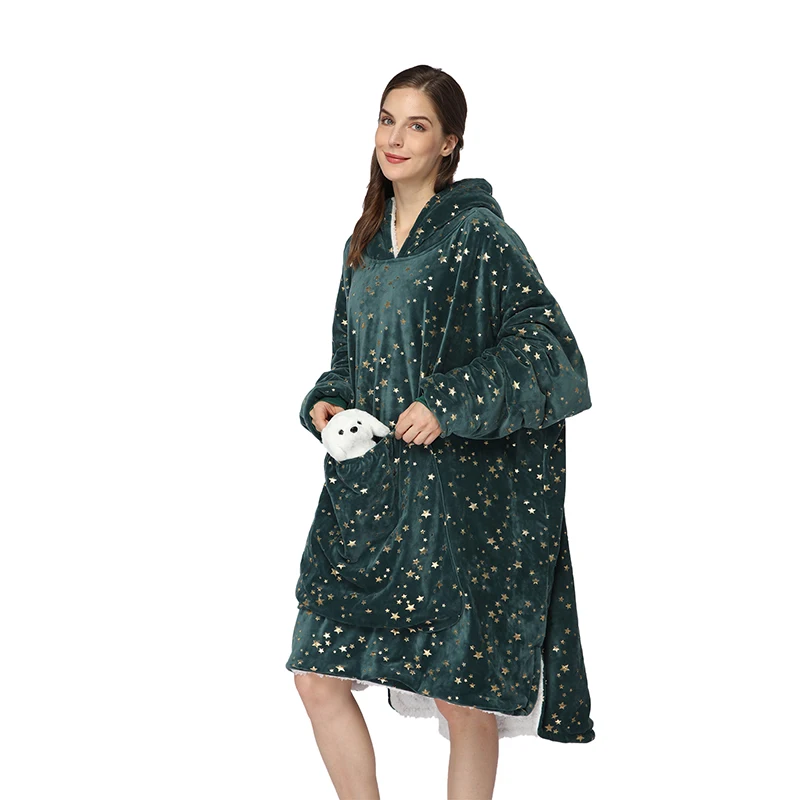 Wholesale   hooded wearable blanket  flannel sherpa  customize oversize  Hoodie sweatshirt