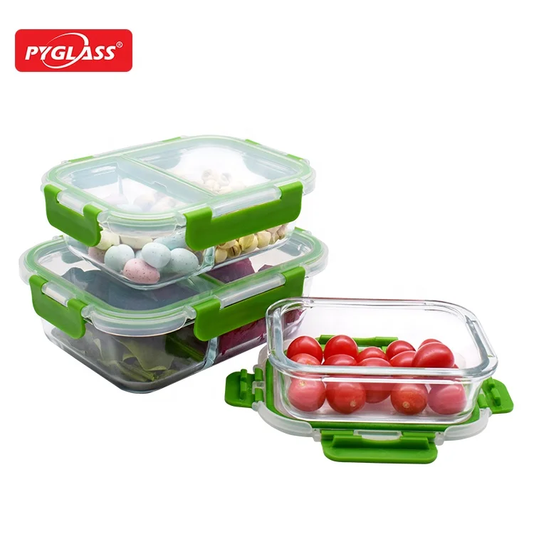 Glass food storage container set lunch box containers with locking Lid
