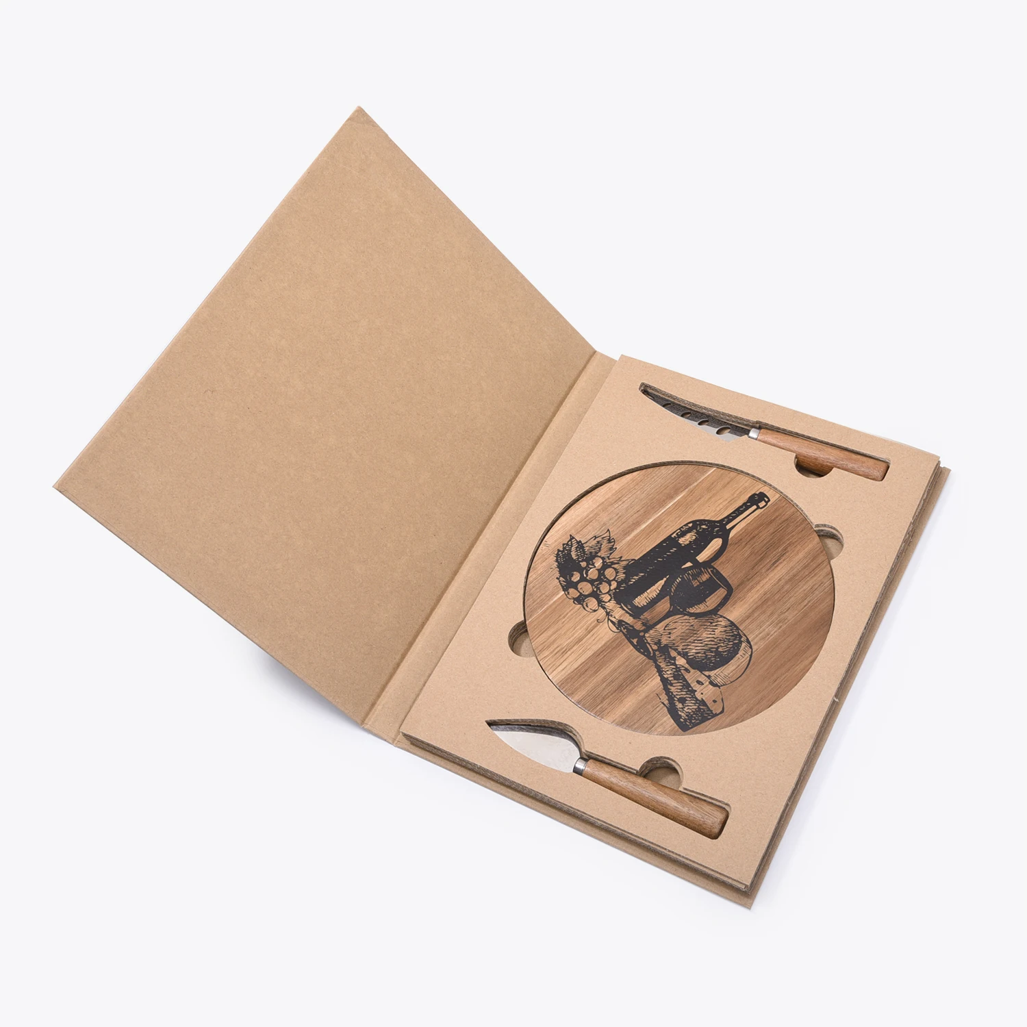 High quality Chinese creative printing circular cheese cutting board bamboo cheese board and cheese tools