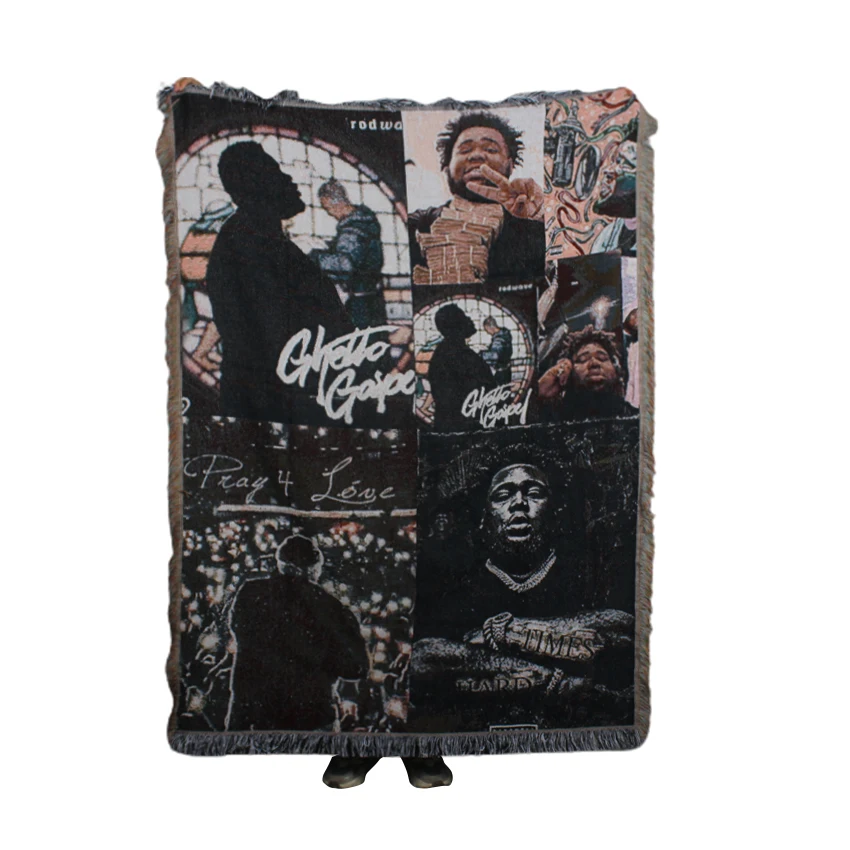 2024 новый персонализированный хлопок полиэстер кисточки Жаккард высокого качества на заказ стержень волнистый Тканый гобелен одеяло