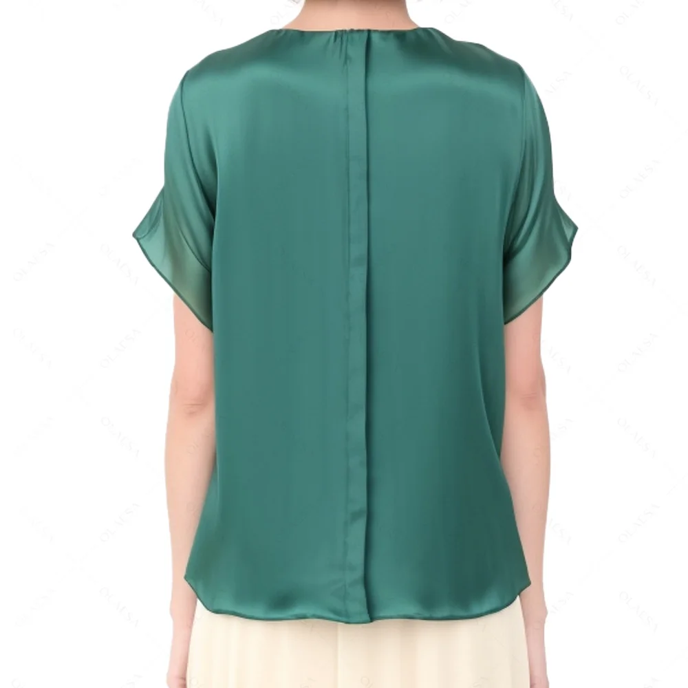 ODM Designer Mint Cap Sleeve Elegant Silk Ruffles Formal Casual Top For Ladies