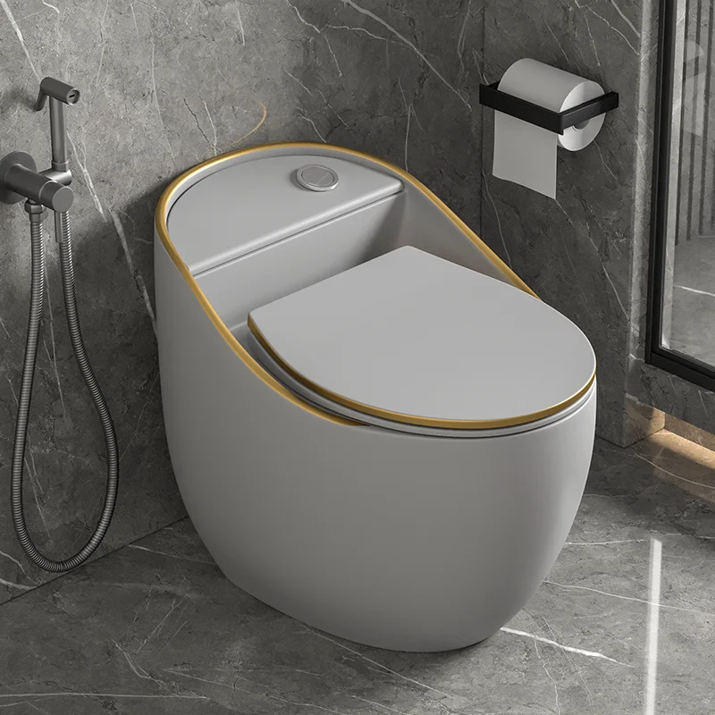 Оптовая продажа, роскошный черный унитаз в форме яйца для отеля, сплошной керамический цветной унитаз с золотой линией