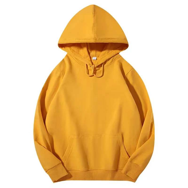Spring and autumn solid color plus velvet hooded pullover sweater for men and women printed logo fixed map work clothes hoodie