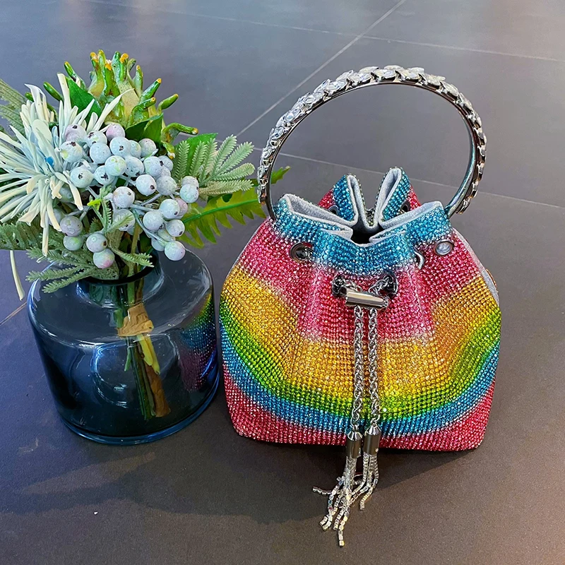 Женский кошелек с блестящими стразами, модный роскошный вечерний кошелек-ведро разных цветов, 2022