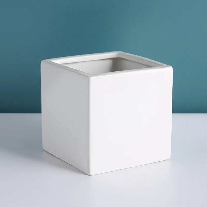 Indoor Succulent Small Plants Pot Concise Macaron Color Ceramic Square Flower Pot