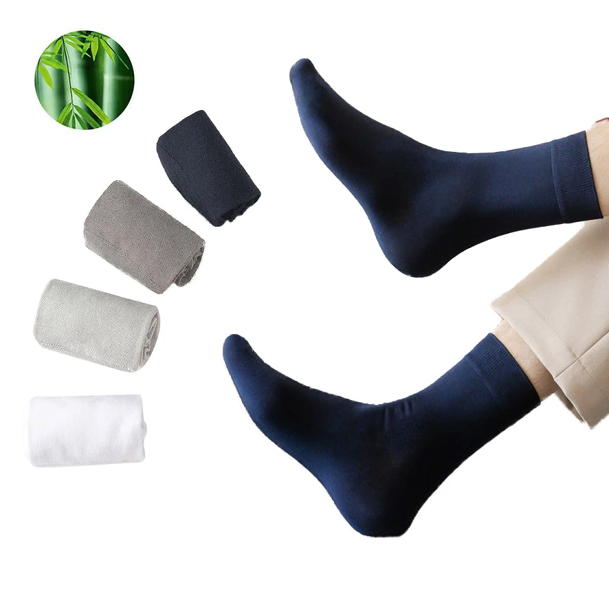 Wholesale Solid Mens Spring Custom Bamboo Cotton Socks Men High Quality Breathable Anti-Bacterial Bamboo Socks