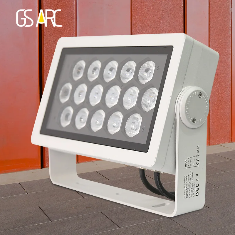 
GSARC LED flood light IP66 IK08 outdoor building light die-cast multi chip rgbw adjustable 2700-6500K wall washer 