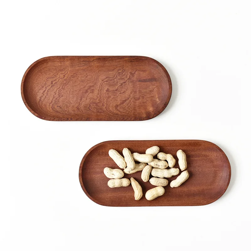 
Ins style Nordic log plate oval tea Japanese style wooden snack plate black walnut fruit tray 23cm 