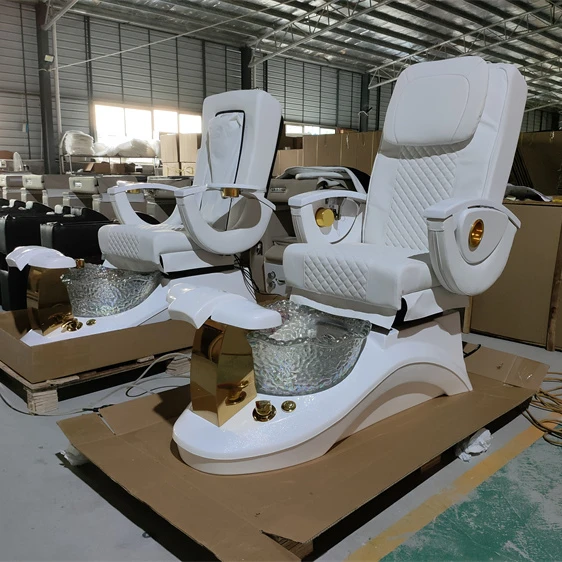 Kisen роскошный электрический массажный стул для ногтей из белого и золотого цвета спа-салона педикюра со сливным насосом магнитной струей салона